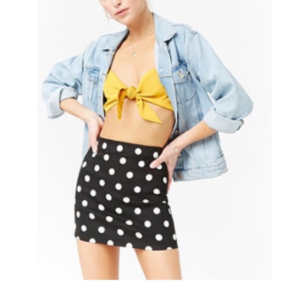 Polka dot denim skirt